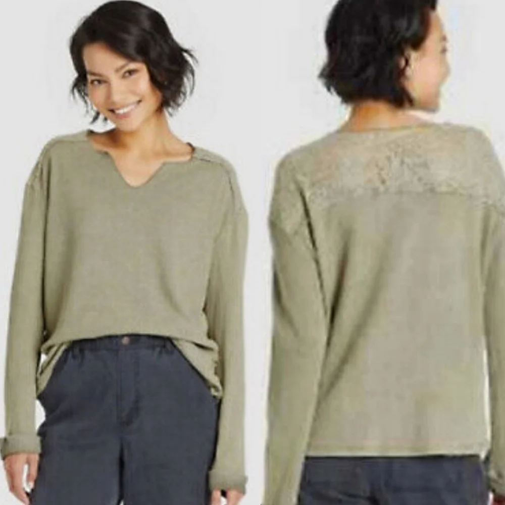 NWT KNOX ROSE THERMAL TOP IN OLIVE GREEN